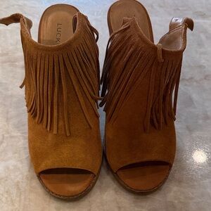 Lucky Brand Tan Fringe Mules